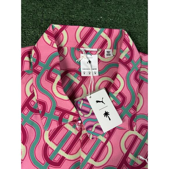 PUMA X PALM TREE CREW Button Up Golf Pink Shirt Men’s Medium - Picture 4 of 10